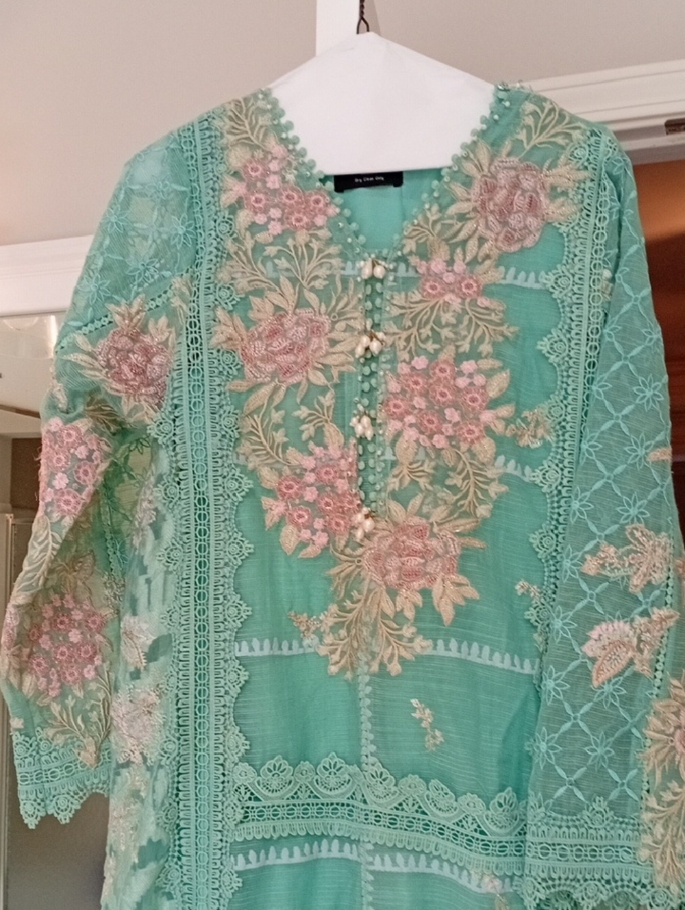 Sana Safinaz Seafoam Green Embroidered Women Shalwar Kameez with Floral Detail